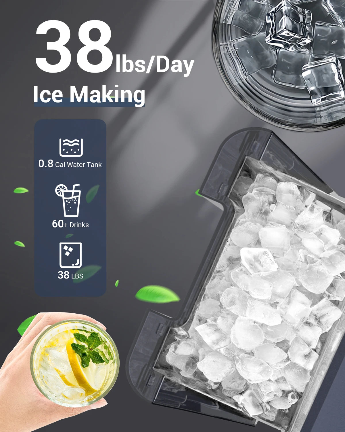 44Lbs/24H Nugget Ice Maker with 0.8 Gallon Tank,Self-Cleaning Portable Countertop Ice Maker,Soft Chewable Pellet Ice Machine