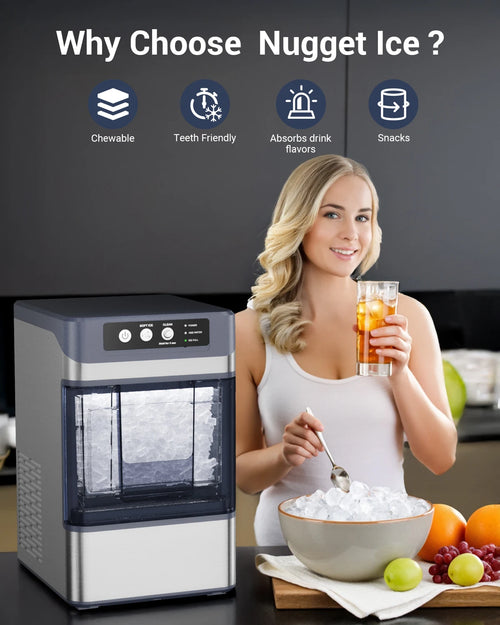 44Lbs/24H Nugget Ice Maker with 0.8 Gallon Tank,Self-Cleaning Portable Countertop Ice Maker,Soft Chewable Pellet Ice Machine