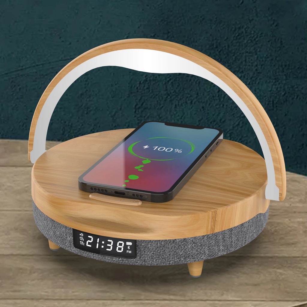 Wireless Charger With Bedside Night Light Digital Alarm Clock Smart Touch Control Home Table Light Lamp Speaker