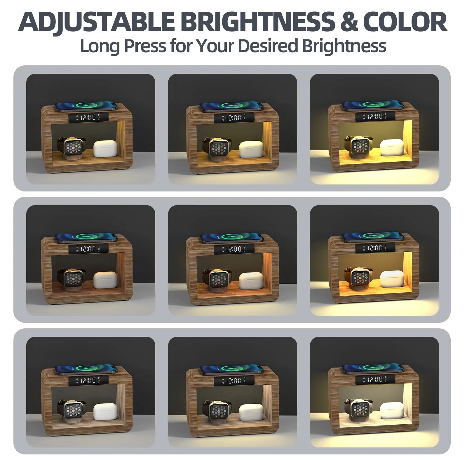 2024 Top Selling Digital Alarm Clock Wireless Charging for iPhone 15 14 Fast Charger with Magnetic Earphones Also for Watches