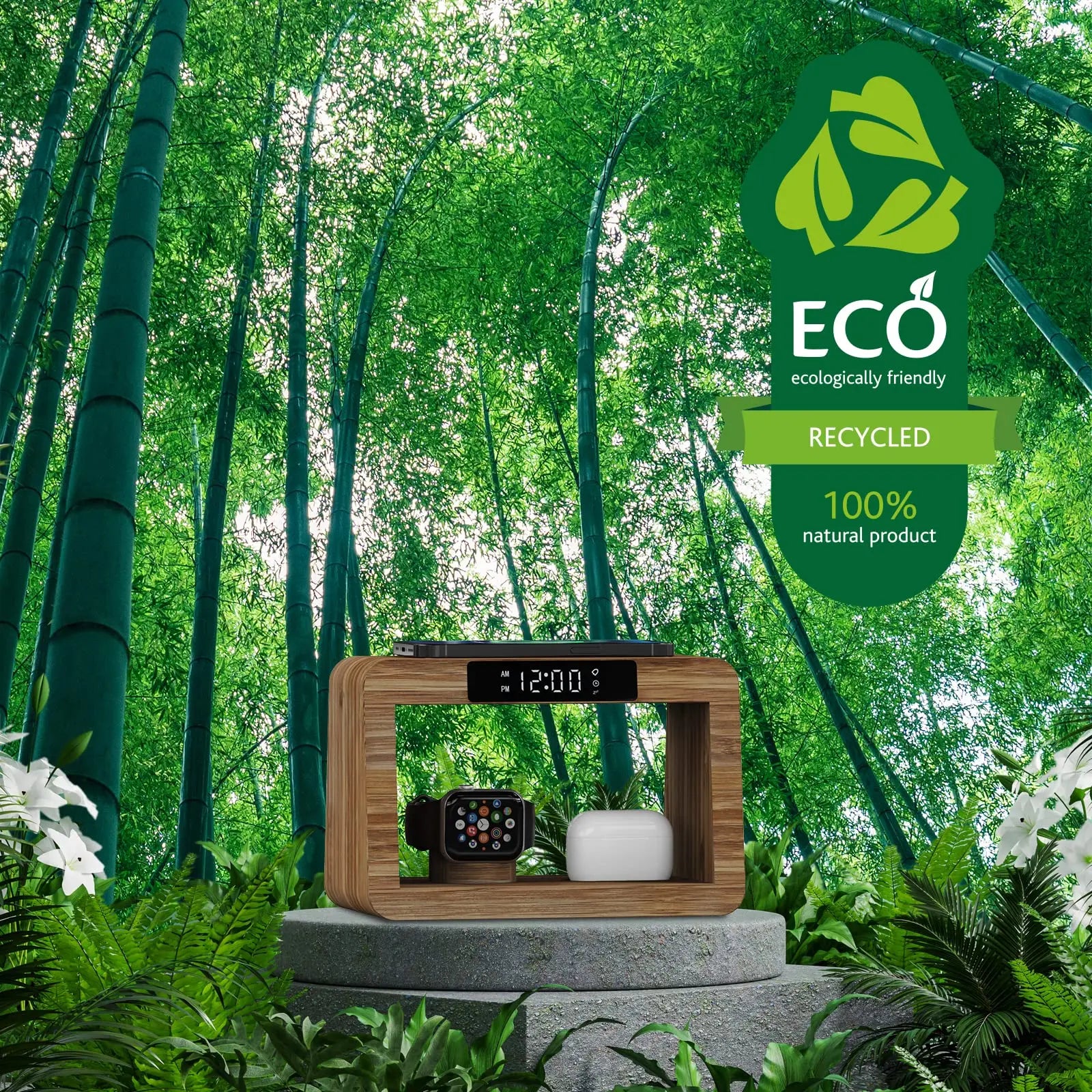 2024 Top Selling Digital Alarm Clock Wireless Charging for iPhone 15 14 Fast Charger with Magnetic Earphones Also for Watches