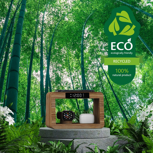 2024 Top Selling Digital Alarm Clock Wireless Charging for iPhone 15 14 Fast Charger with Magnetic Earphones Also for Watches