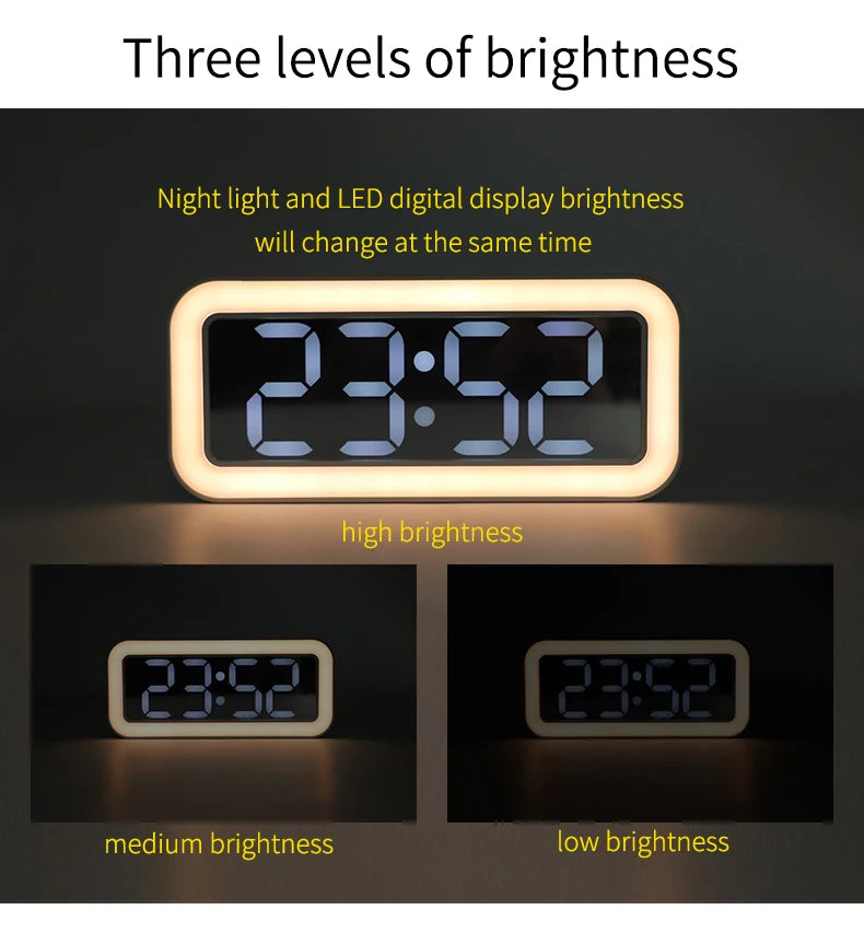 Three Alarm Sounds Digital Alarm Clock with Night Light and USB Port ABS/plastic Alarm Led Clock