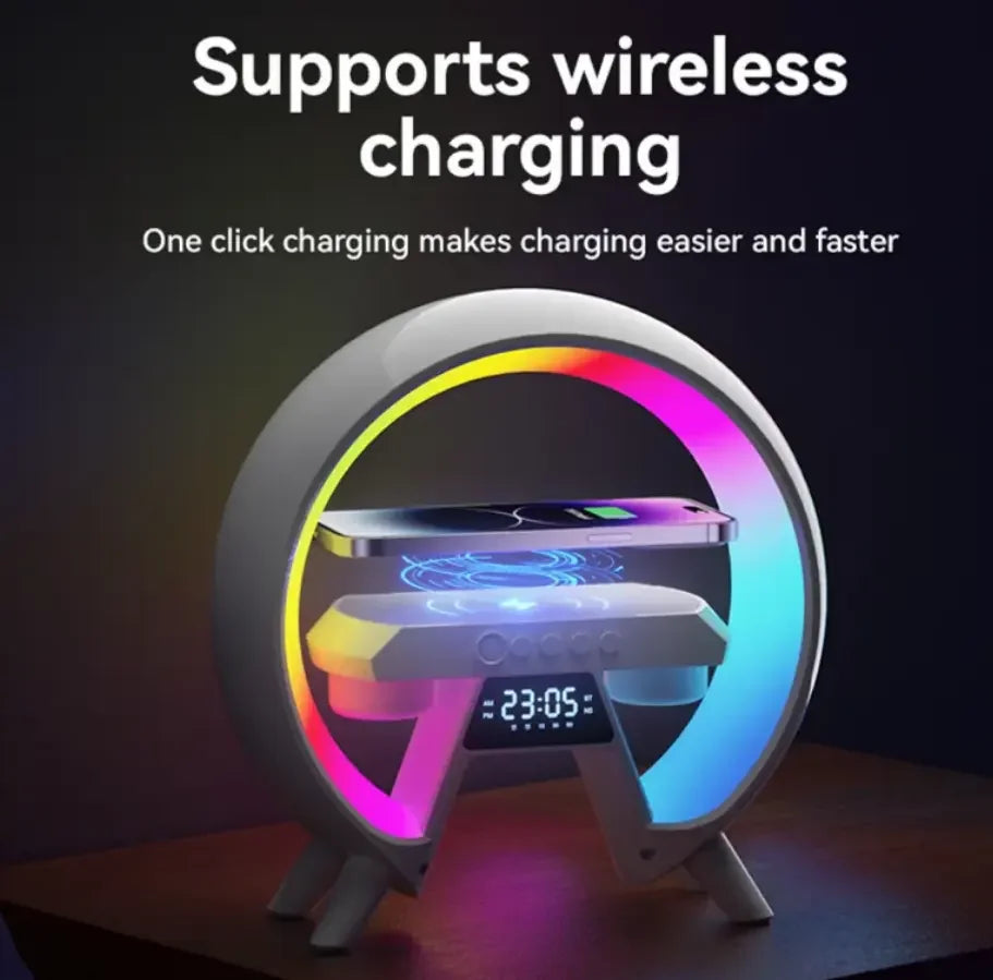 Smart RGB LED Lamp Speaker Wireless Mobile Phone Charger with Night Light FM Radio & Digital Alarm Clock for Home & Party Use