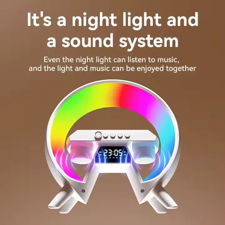 Smart RGB LED Lamp Speaker Wireless Mobile Phone Charger with Night Light FM Radio & Digital Alarm Clock for Home & Party Use
