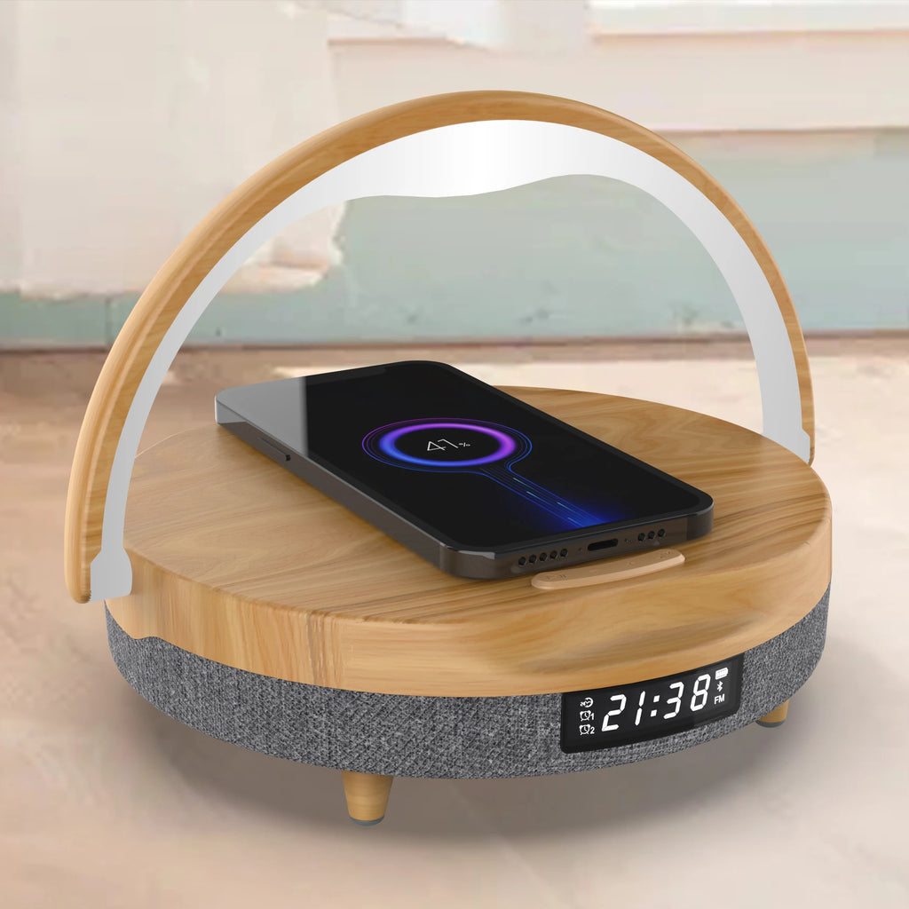 Wireless Charger With Bedside Night Light Digital Alarm Clock Smart Touch Control Home Table Light Lamp Speaker