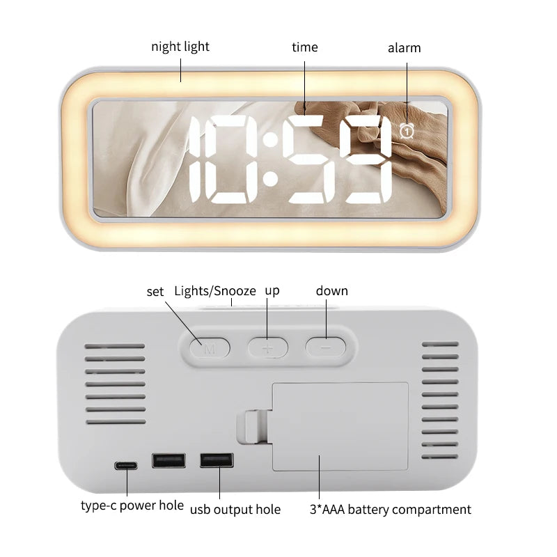 Three Alarm Sounds Digital Alarm Clock with Night Light and USB Port ABS/plastic Alarm Led Clock