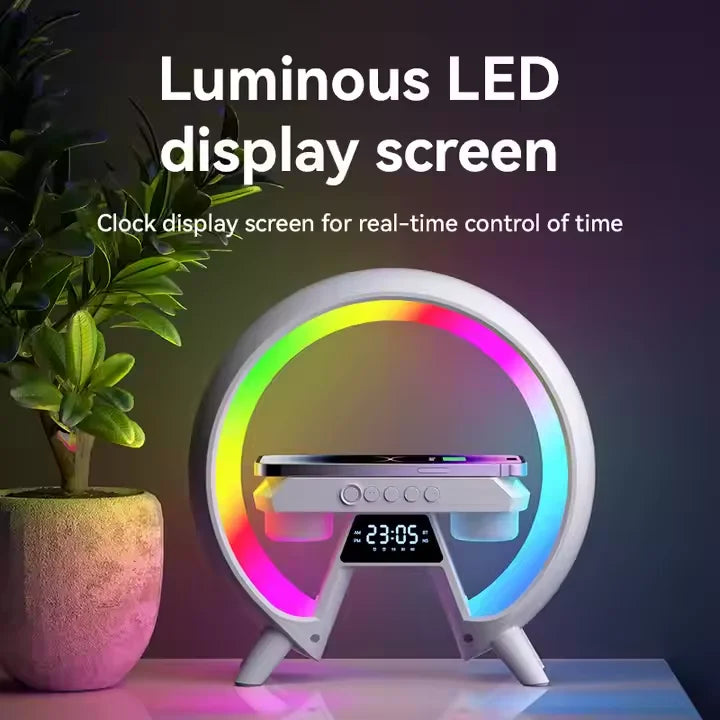 Smart RGB LED Lamp Speaker Wireless Mobile Phone Charger with Night Light FM Radio & Digital Alarm Clock for Home & Party Use