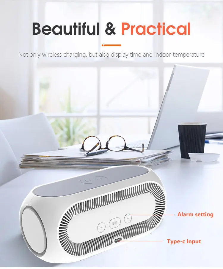 Best Selling Product  Wireless Charging for iphone 15 Temperature Display 15w Wireless Charger LED Digital Alarm Clock Type C