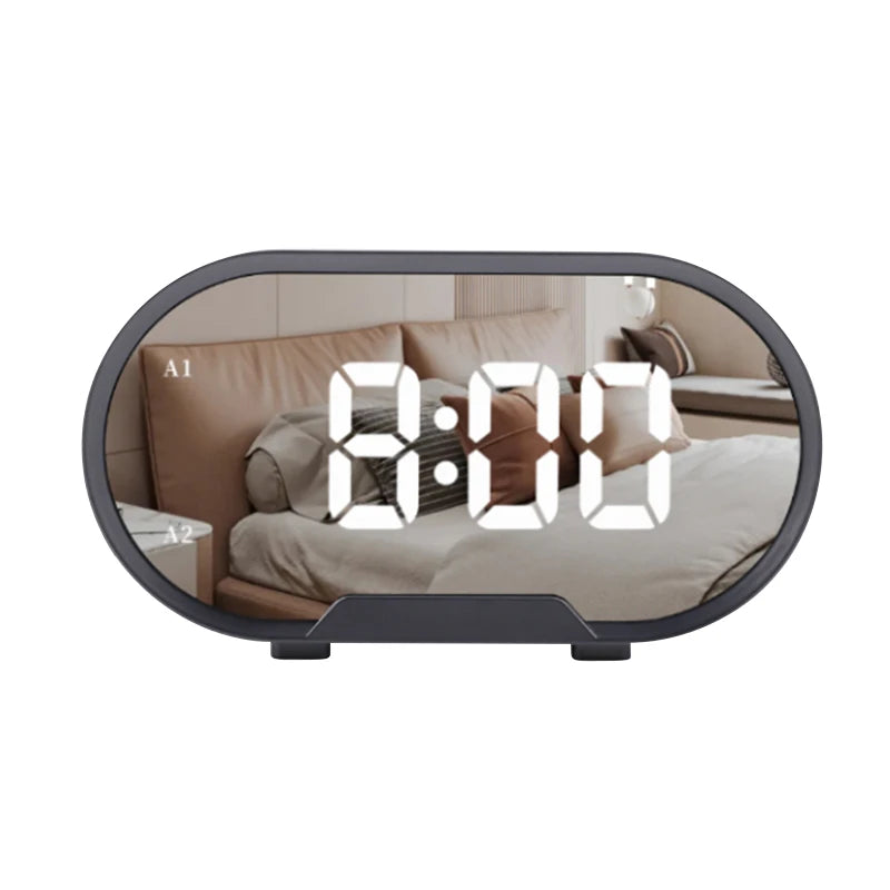 Digital Alarm Clock Mirror Surface Adjustable Brightness and Volume  LED Mirror Bedside Clock for Kid Student