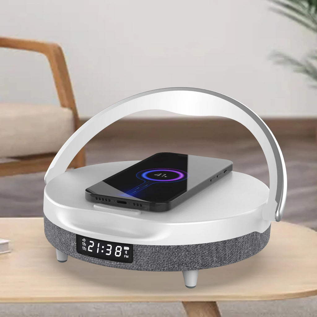 Wireless Charger With Bedside Night Light Digital Alarm Clock Smart Touch Control Home Table Light Lamp Speaker