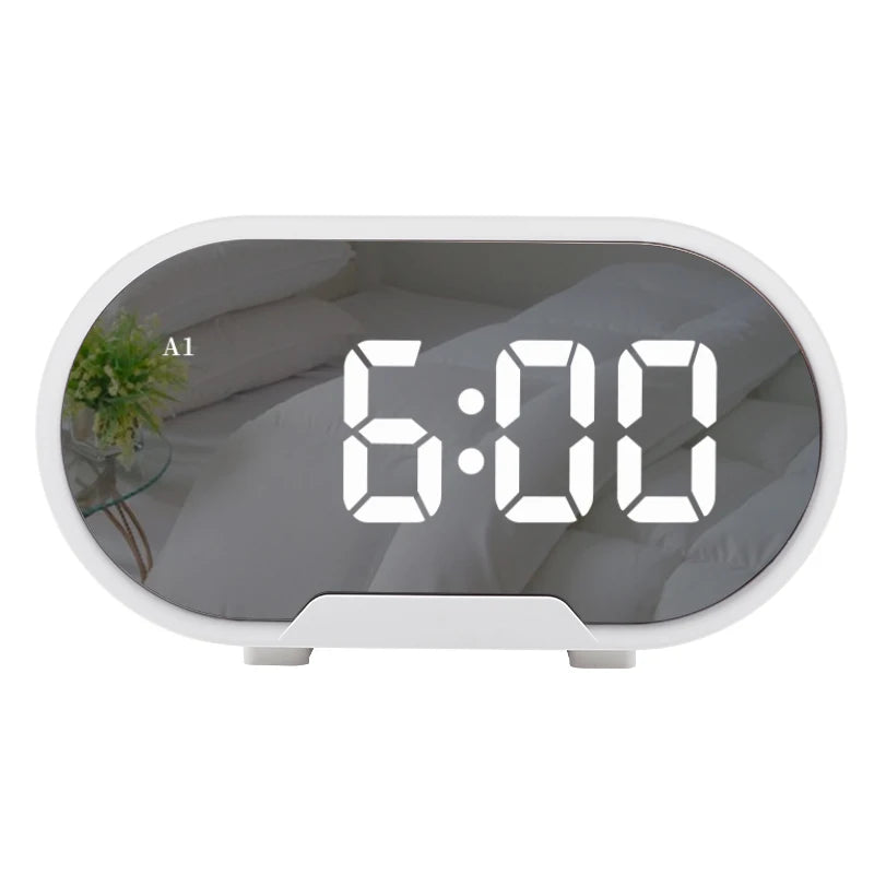 Digital Alarm Clock Mirror Surface Adjustable Brightness and Volume  LED Mirror Bedside Clock for Kid Student