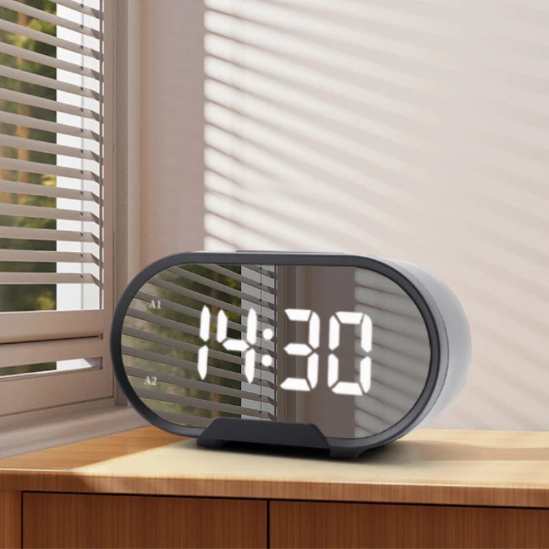 Digital Alarm Clock Mirror Surface Adjustable Brightness and Volume  LED Mirror Bedside Clock for Kid Student