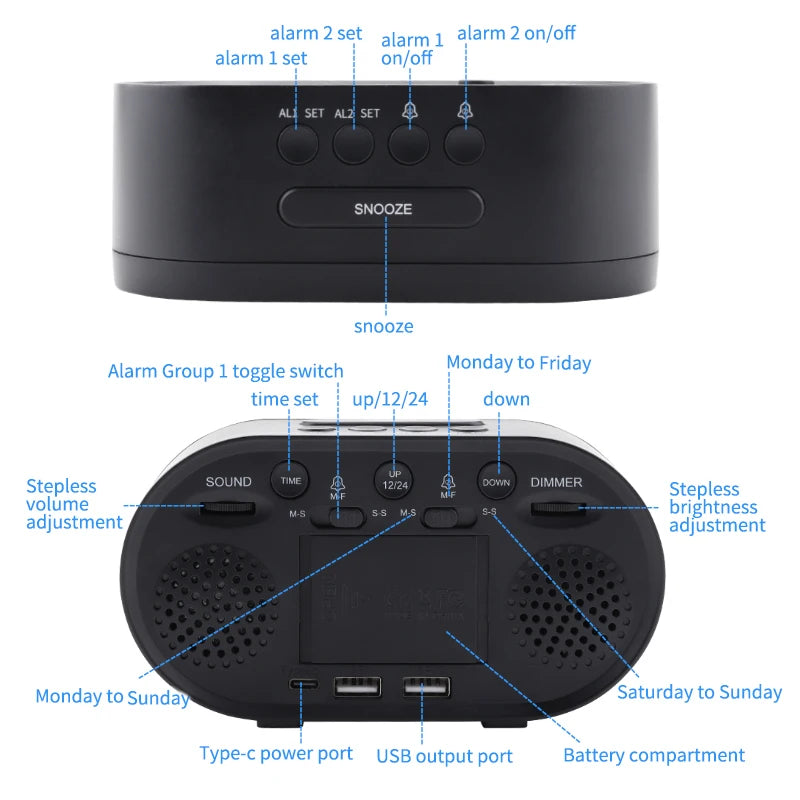 Digital Alarm Clock Mirror Surface Adjustable Brightness and Volume  LED Mirror Bedside Clock for Kid Student