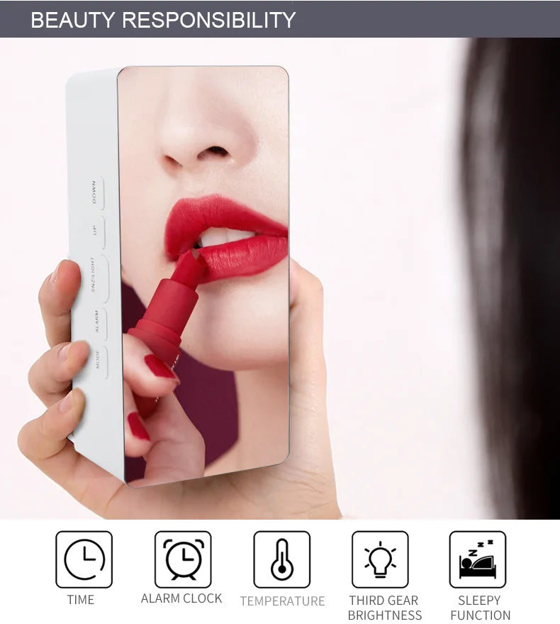 Modern USB Digital Alarm Clock with Mirror Design Battery Operated Non Ticking Bedside Alarm Clock for Bedroom and Desk