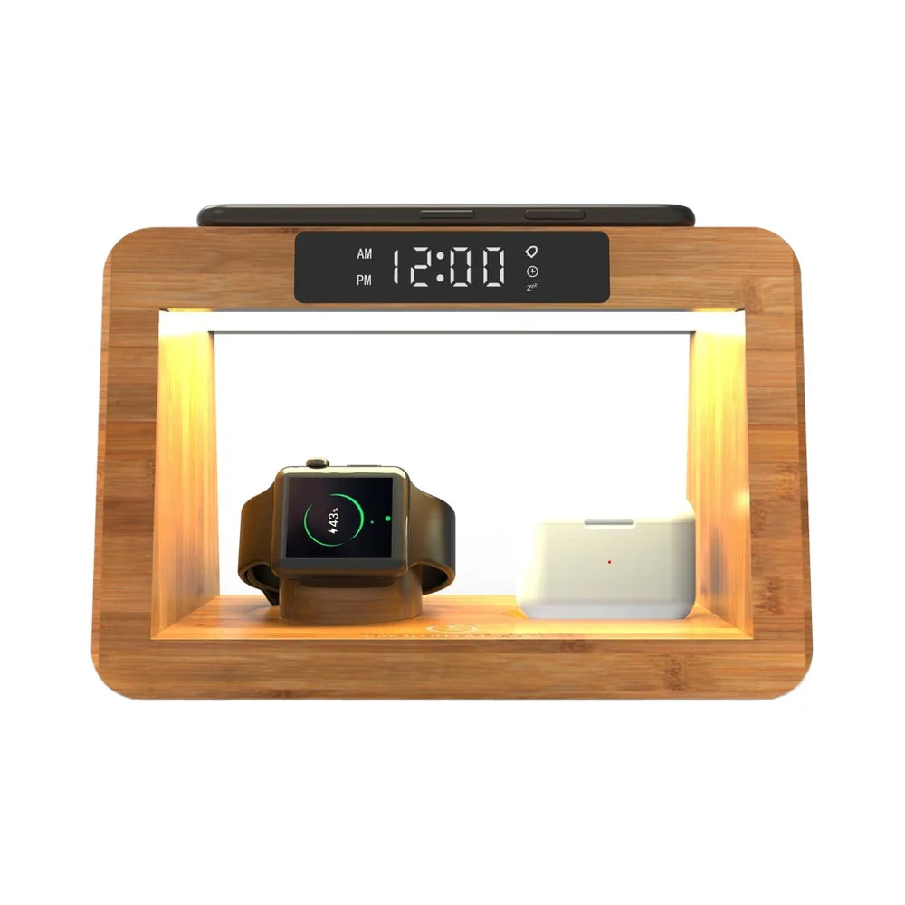 2024 Top Selling Digital Alarm Clock Wireless Charging for iPhone 15 14 Fast Charger with Magnetic Earphones Also for Watches