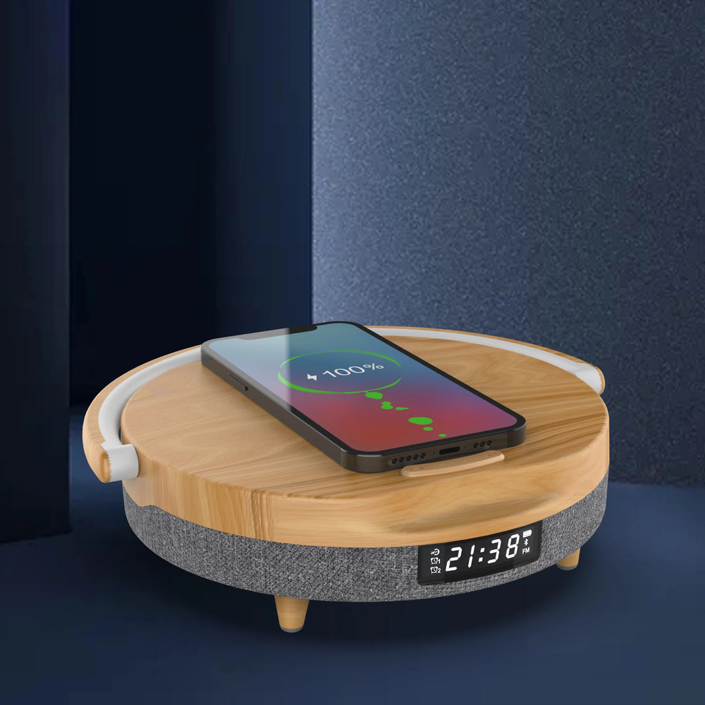 Wireless Charger With Bedside Night Light Digital Alarm Clock Smart Touch Control Home Table Light Lamp Speaker