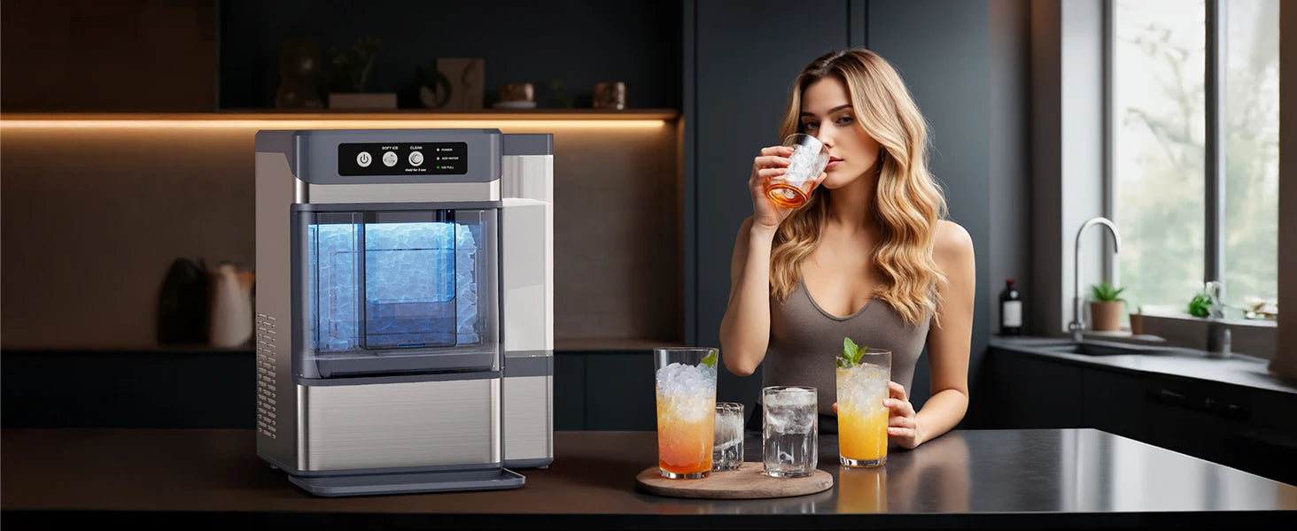 44Lbs/24H Nugget Ice Maker with 0.8 Gallon Tank,Self-Cleaning Portable Countertop Ice Maker,Soft Chewable Pellet Ice Machine