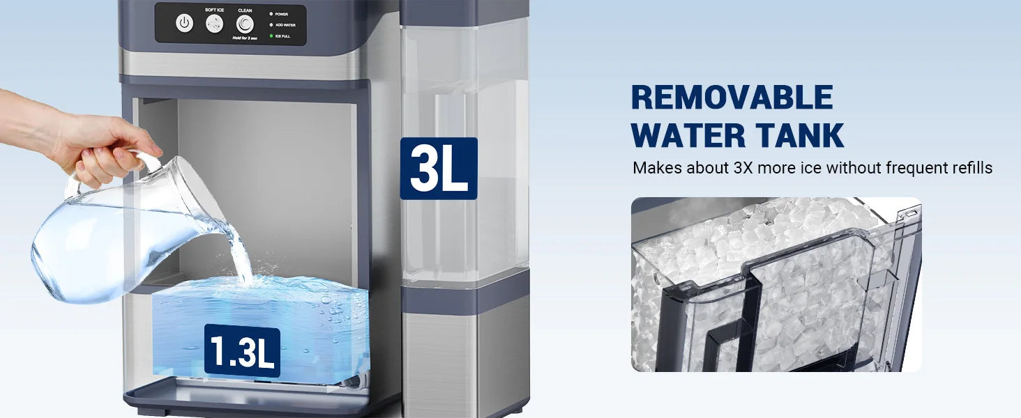 44Lbs/24H Nugget Ice Maker with 0.8 Gallon Tank,Self-Cleaning Portable Countertop Ice Maker,Soft Chewable Pellet Ice Machine