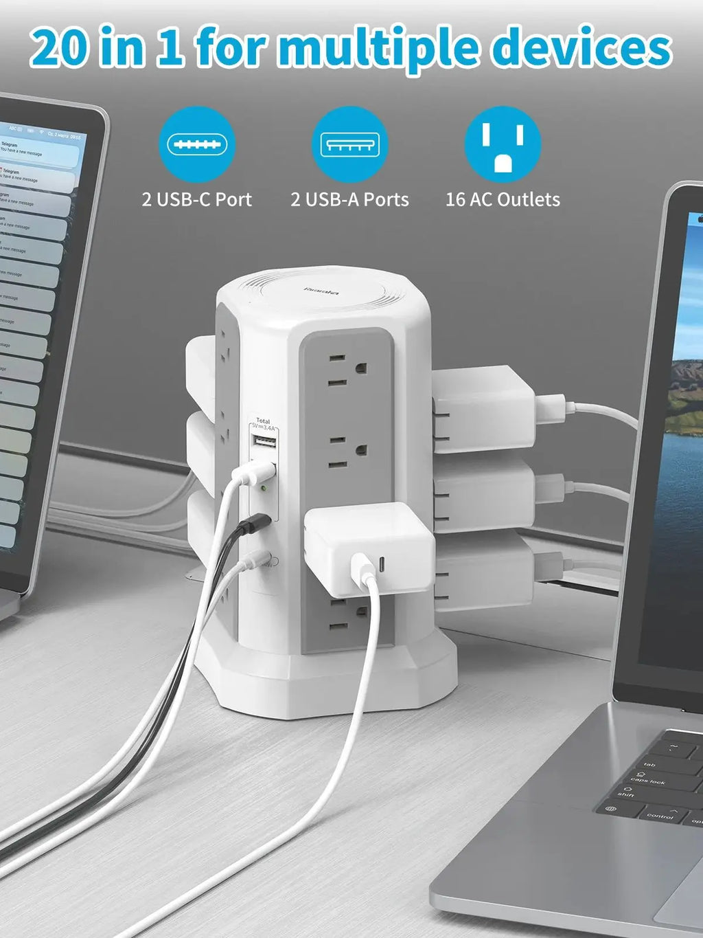 US 4-layer 3m extension tower plug-in board with PD fast charging, suitable for office, home, school and other scenarios