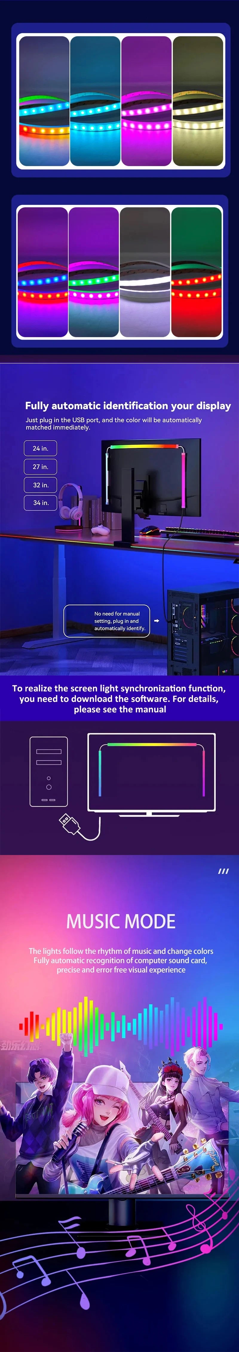 Computer Screen Synchronization Light Strip Monitor Ambilight LED Lights Ambient Lighting PC Backlight Pickup Light Game Room