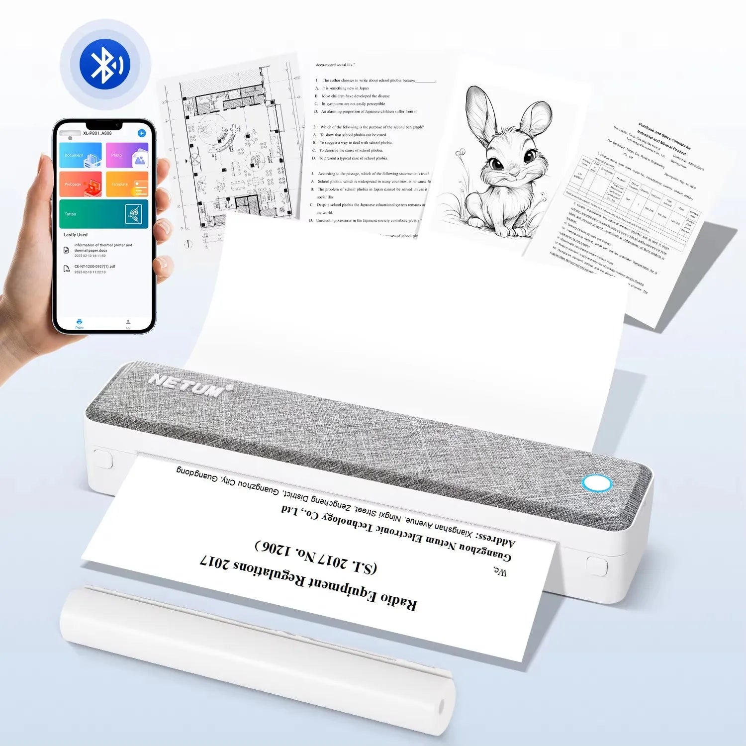 A4 Bluetooth Business Travel  Print Anywhere Inkless 203DPI Portable Rechargeable Thermal Printer LT-P10