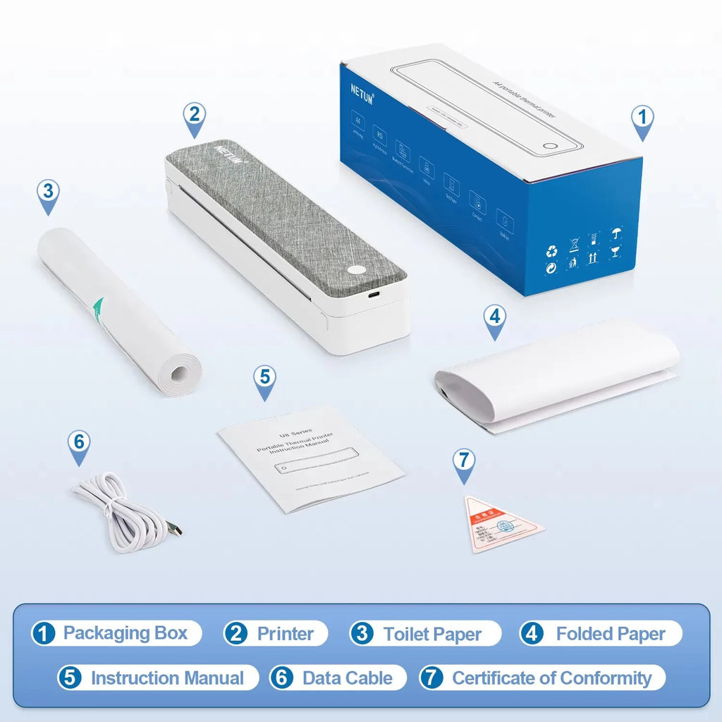 A4 Bluetooth Business Travel  Print Anywhere Inkless 203DPI Portable Rechargeable Thermal Printer LT-P10