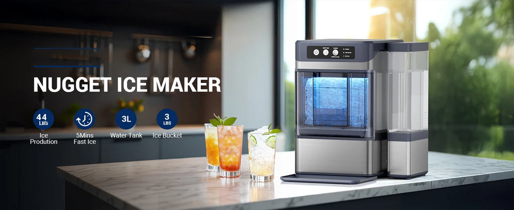 44Lbs/24H Nugget Ice Maker with 0.8 Gallon Tank,Self-Cleaning Portable Countertop Ice Maker,Soft Chewable Pellet Ice Machine