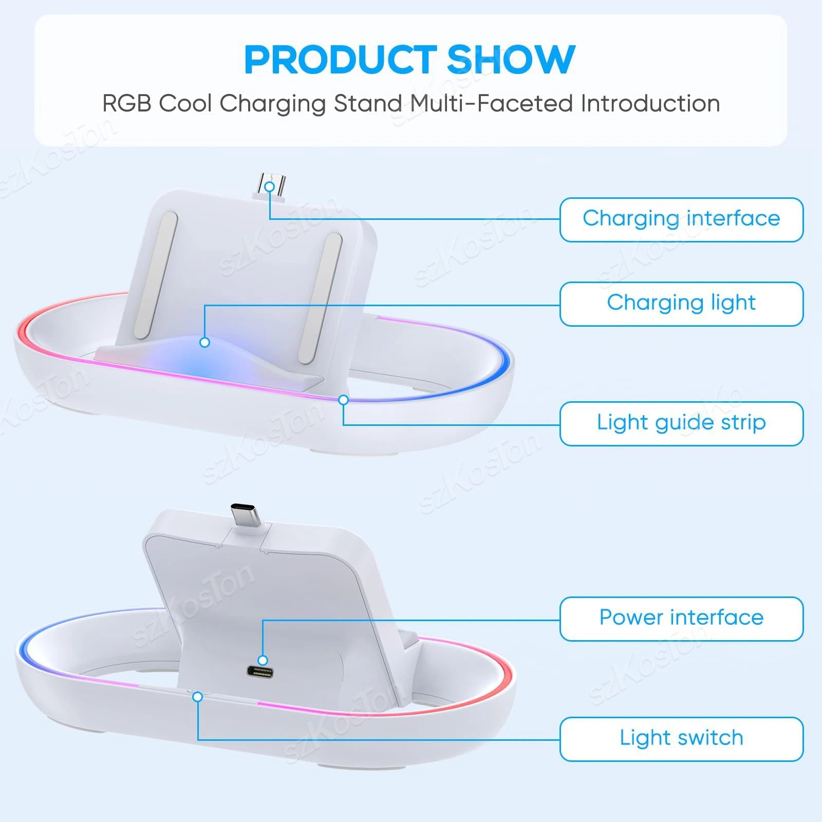 Charging Dock Station  for Playstation Portal Charger Stand with RGB Light and USB C Charging Cable for PS5 Portal Accessories