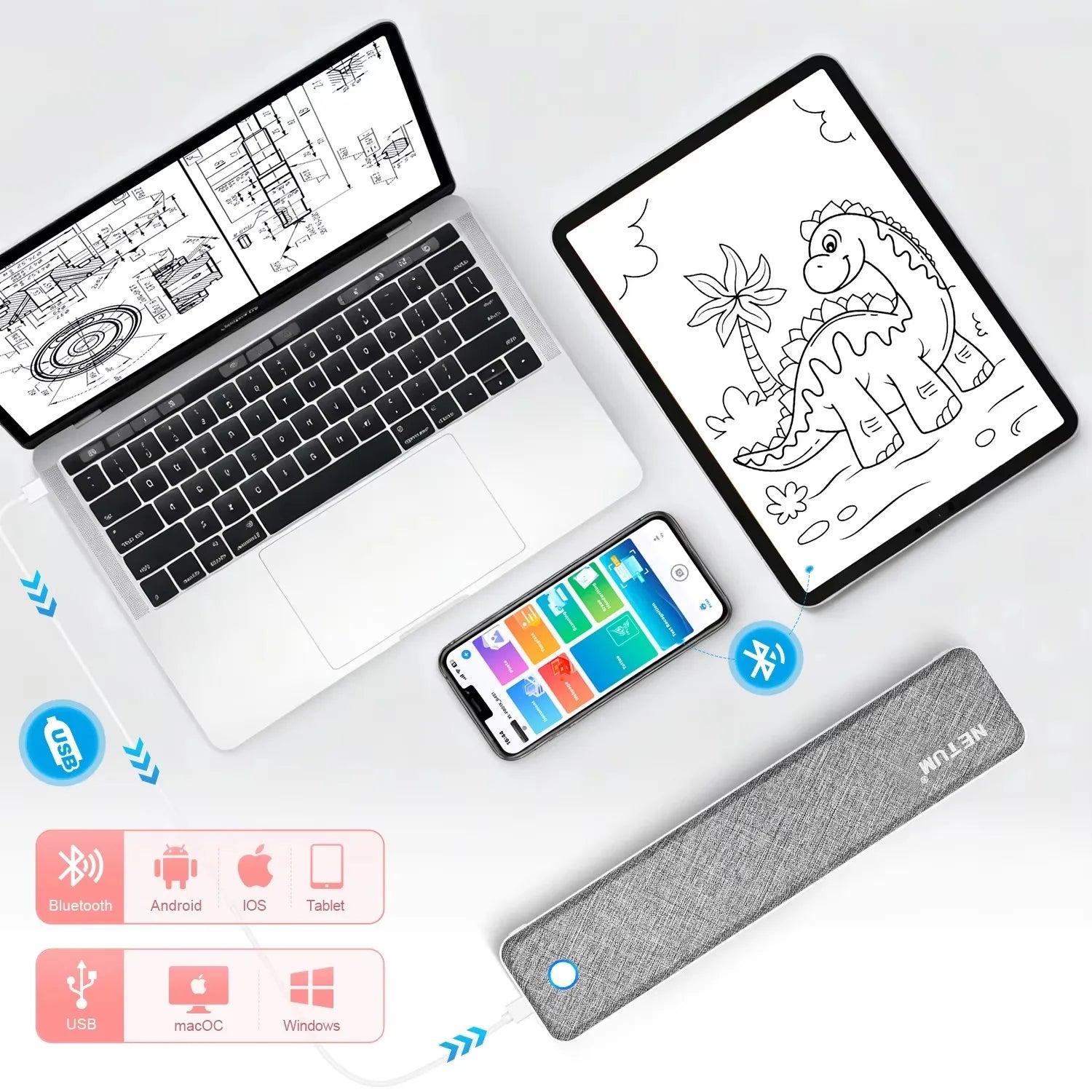 A4 Bluetooth Business Travel  Print Anywhere Inkless 203DPI Portable Rechargeable Thermal Printer LT-P10