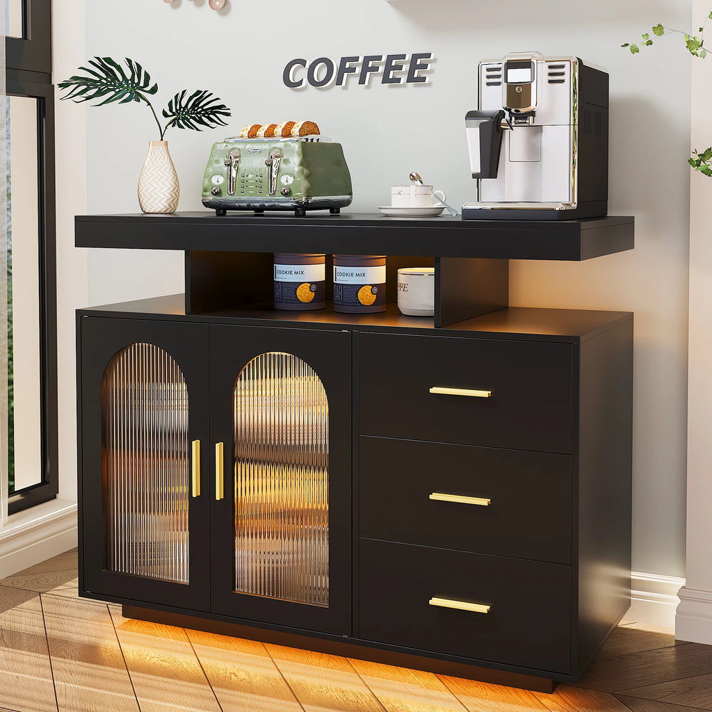 JDPAG 40" LED Buffet Cabinet with Wireless Charging Station,Auto Sensor RGB 20-Color Dimmable Sideboard with Human Body Inductio