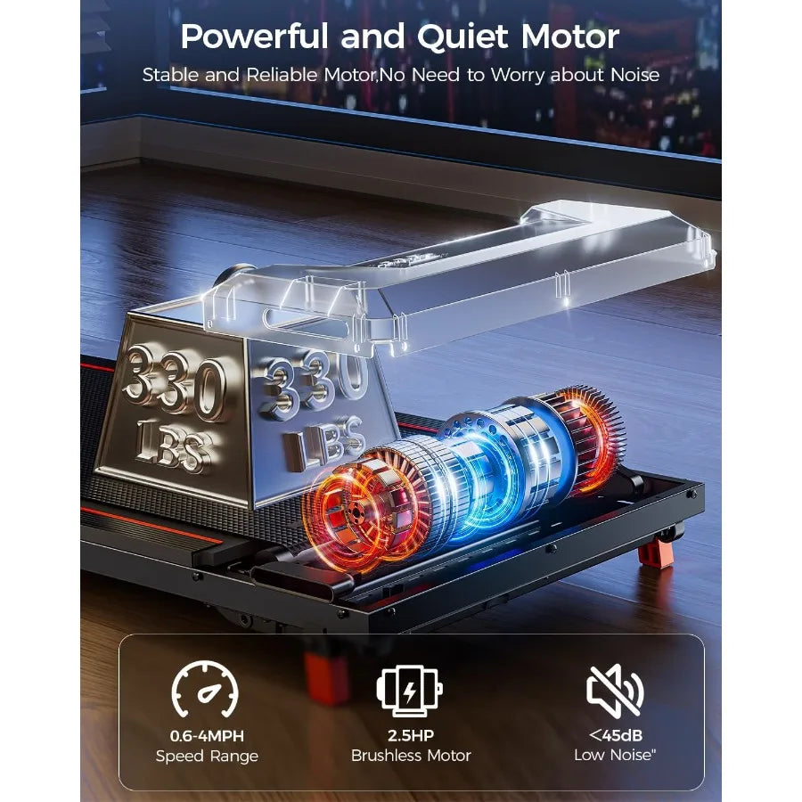 Walking Pad with Incline Under Desk Treadmill for Home Small Office Use 2.5HP Low Noise Portable Treadmill with 330 Lbs Weight