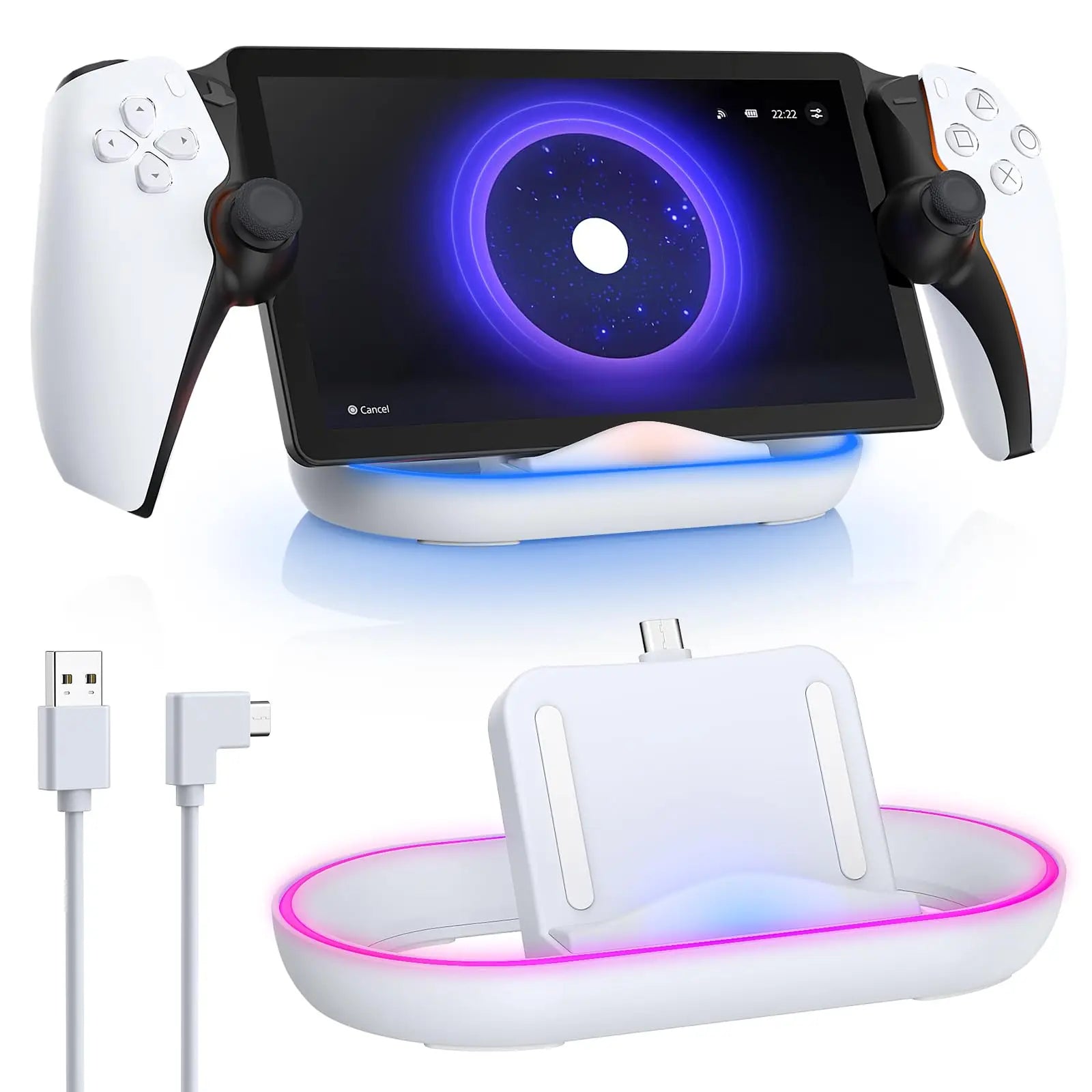 Charging Dock Station  for Playstation Portal Charger Stand with RGB Light and USB C Charging Cable for PS5 Portal Accessories