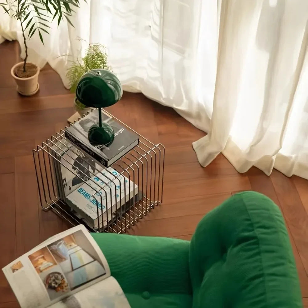 Silvery Metal Geometric Designer Lip-Shaped Stool Creative Storage Solution for Small Apartments Corner Utilization