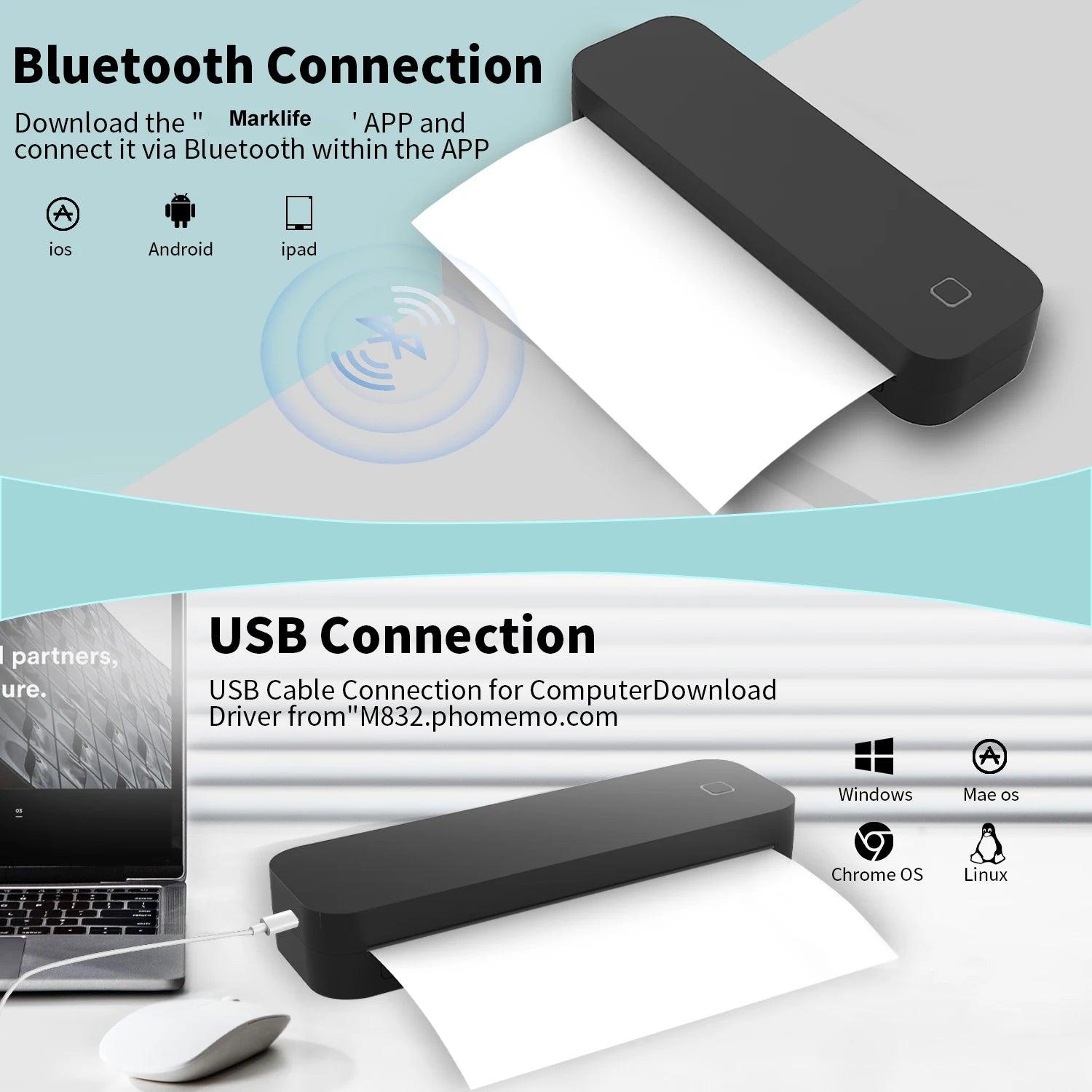 Inkless Portable A4 Thermal Printer Bluetooth PDF Excel Word Document Printing Machine Paper Roll For Office Work Home School