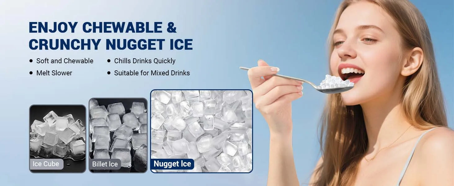 44Lbs/24H Nugget Ice Maker with 0.8 Gallon Tank,Self-Cleaning Portable Countertop Ice Maker,Soft Chewable Pellet Ice Machine