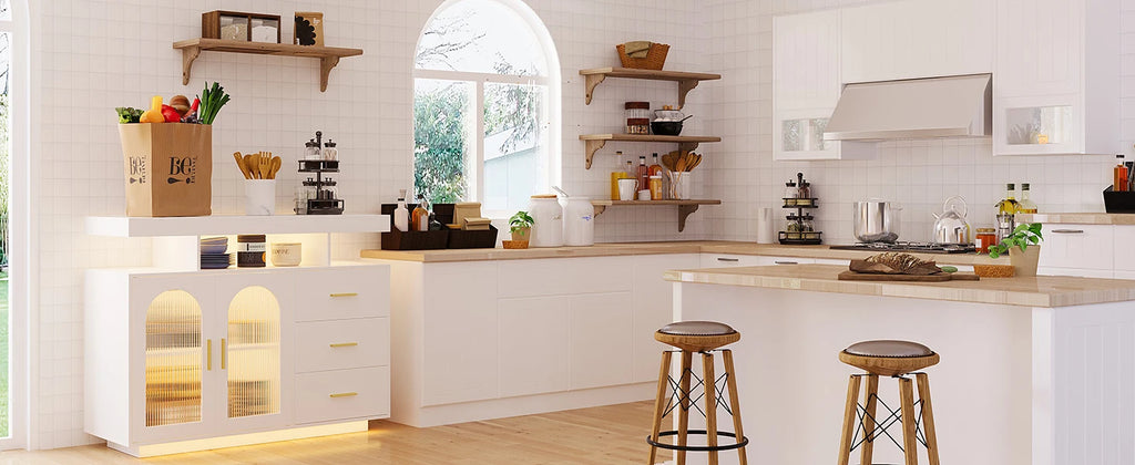 JDPAG 40" LED Buffet Cabinet with Wireless Charging Station,Auto Sensor RGB 20-Color Dimmable Sideboard with Human Body Inductio