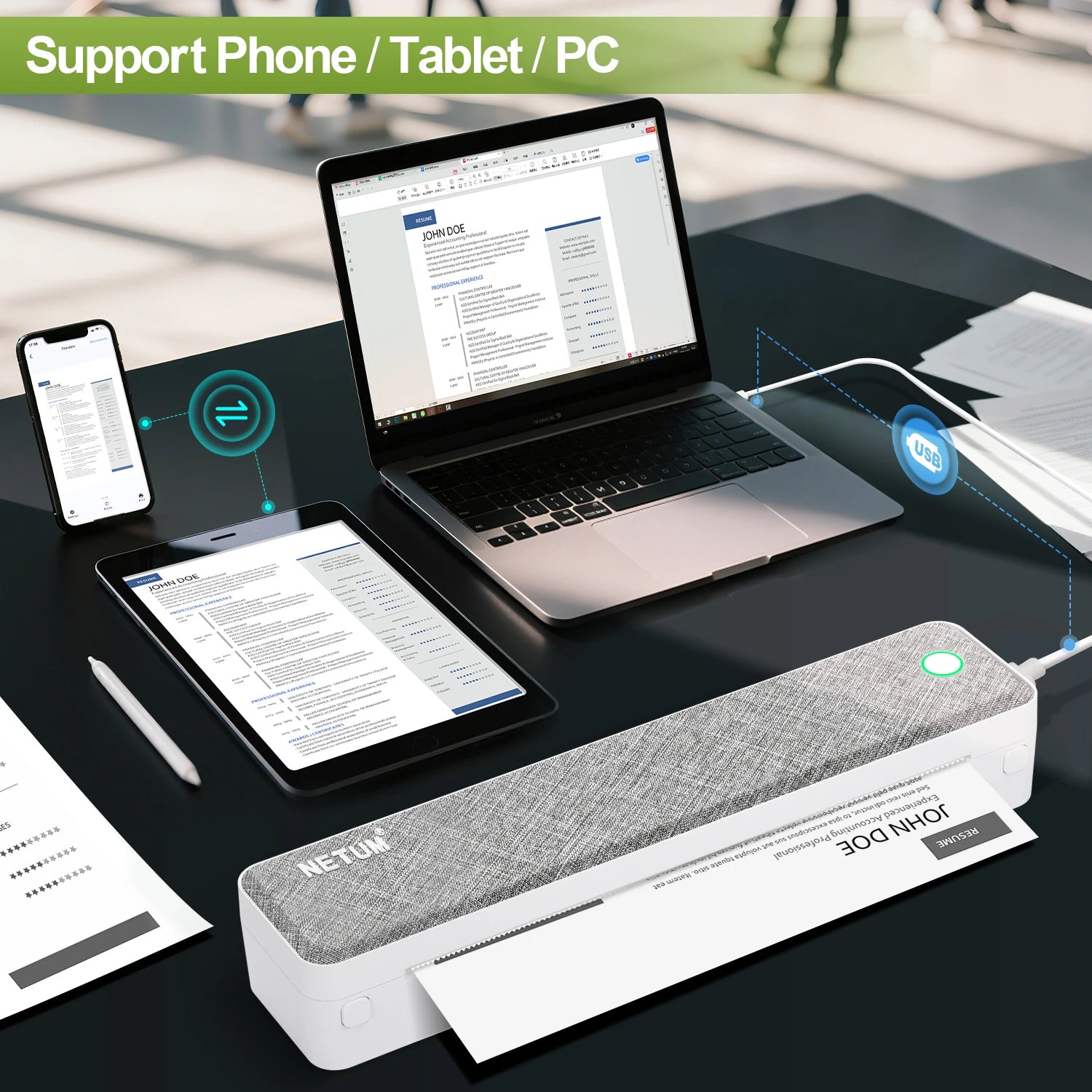 A4 Bluetooth Business Travel  Print Anywhere Inkless 203DPI Portable Rechargeable Thermal Printer LT-P10