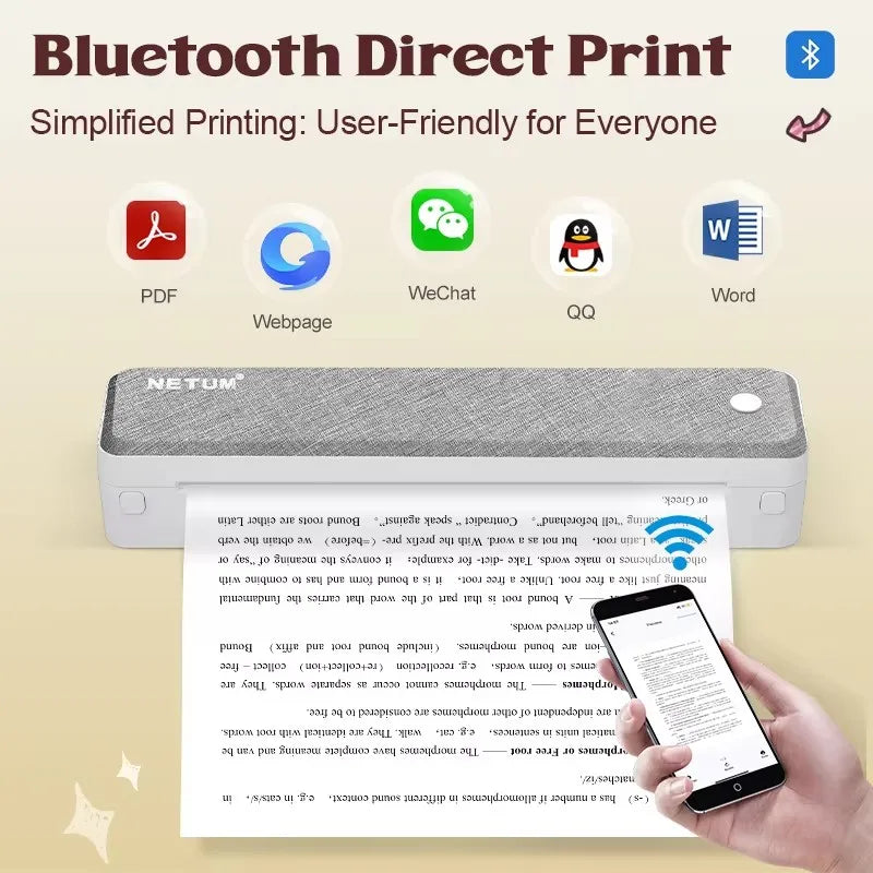 A4 Bluetooth Business Travel  Print Anywhere Inkless 203DPI Portable Rechargeable Thermal Printer LT-P10