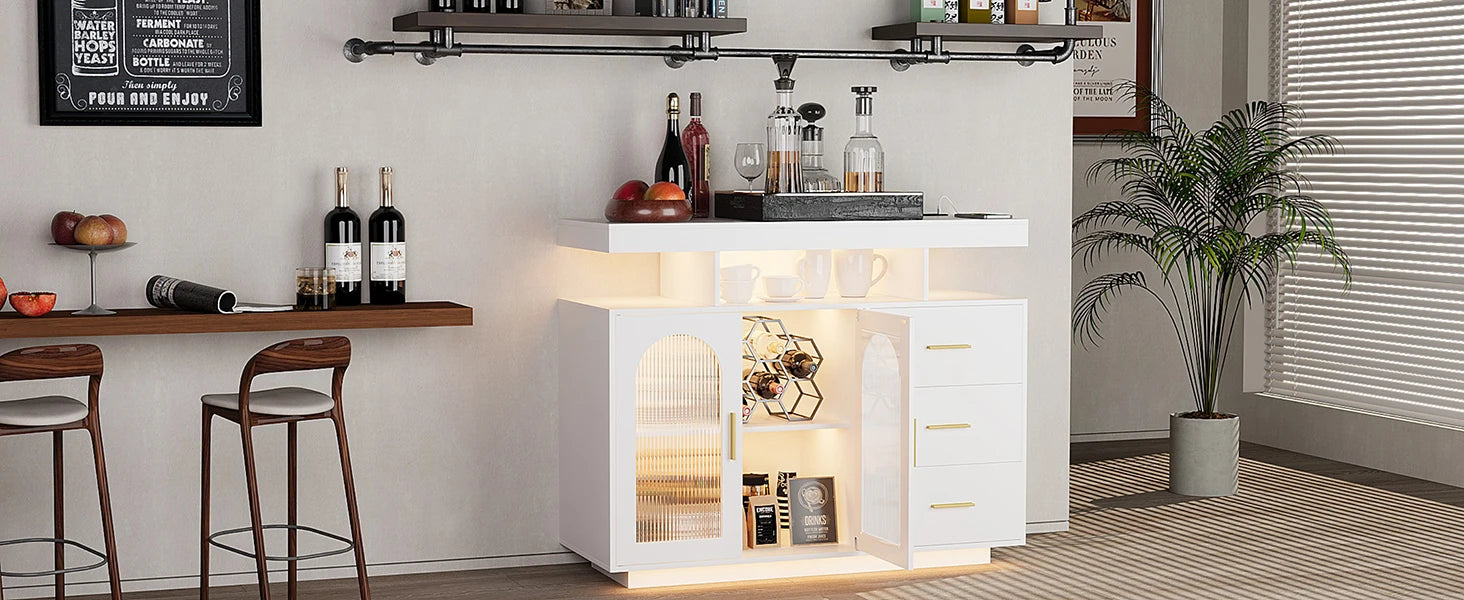 JDPAG 40" LED Buffet Cabinet with Wireless Charging Station,Auto Sensor RGB 20-Color Dimmable Sideboard with Human Body Inductio