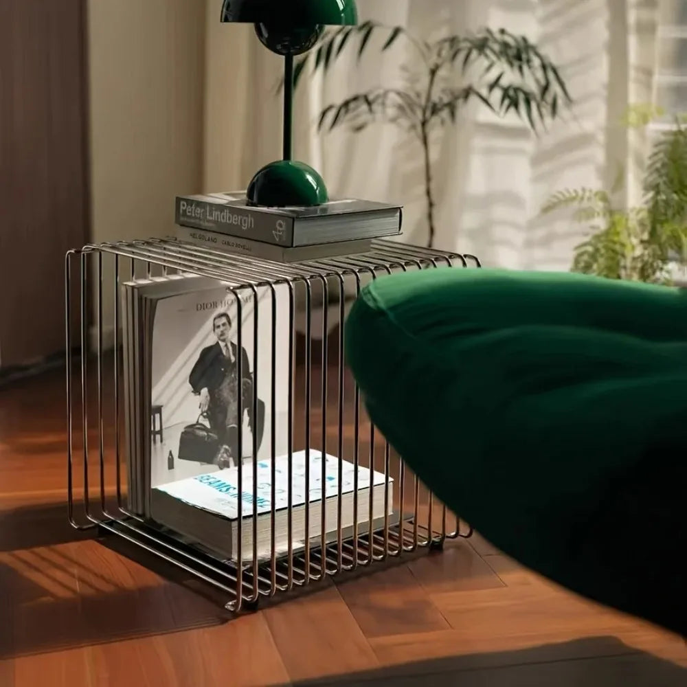 Silvery Metal Geometric Designer Lip-Shaped Stool Creative Storage Solution for Small Apartments Corner Utilization