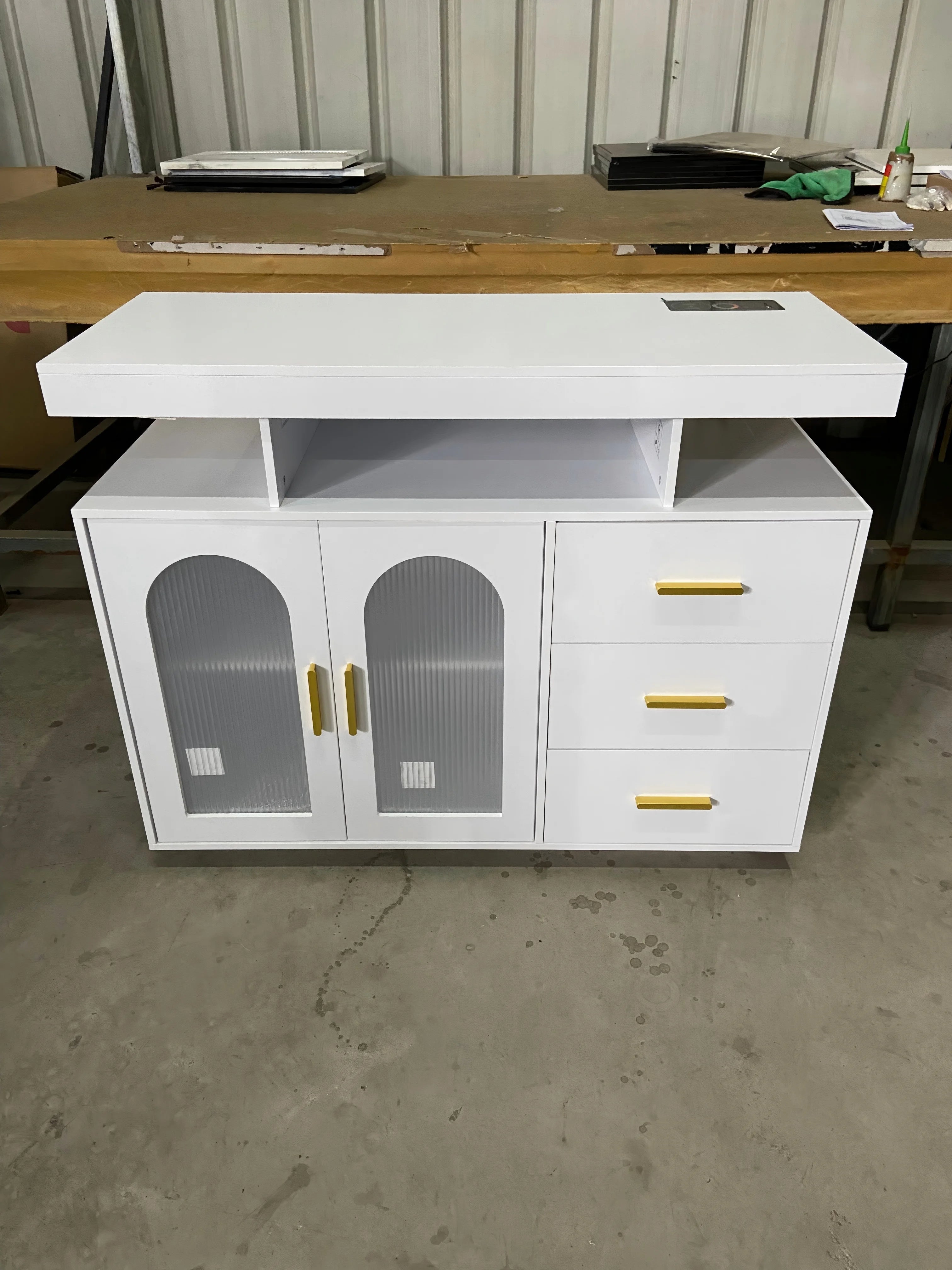 JDPAG 40" LED Buffet Cabinet with Wireless Charging Station,Auto Sensor RGB 20-Color Dimmable Sideboard with Human Body Inductio