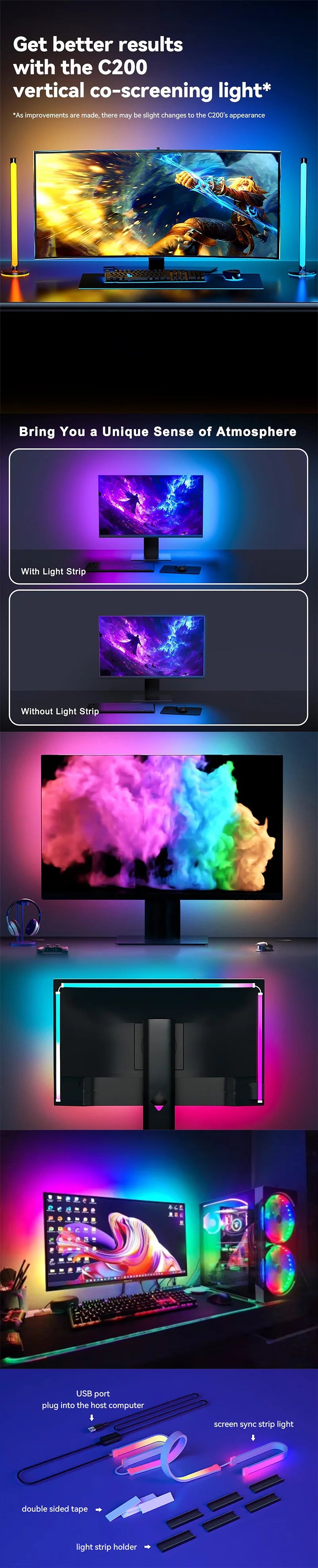 Computer Screen Synchronization Light Strip Monitor Ambilight LED Lights Ambient Lighting PC Backlight Pickup Light Game Room